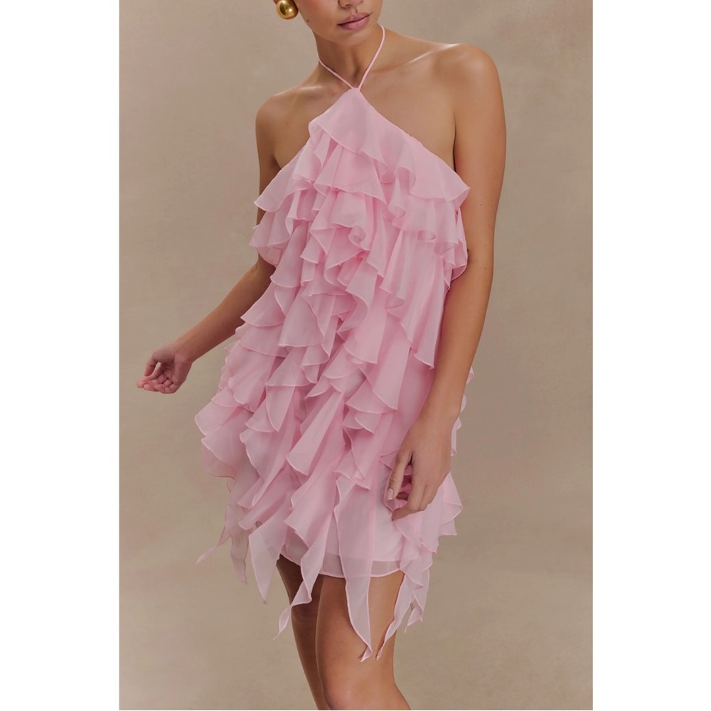 NWT Meshki Ruffled Halter Mini Dress